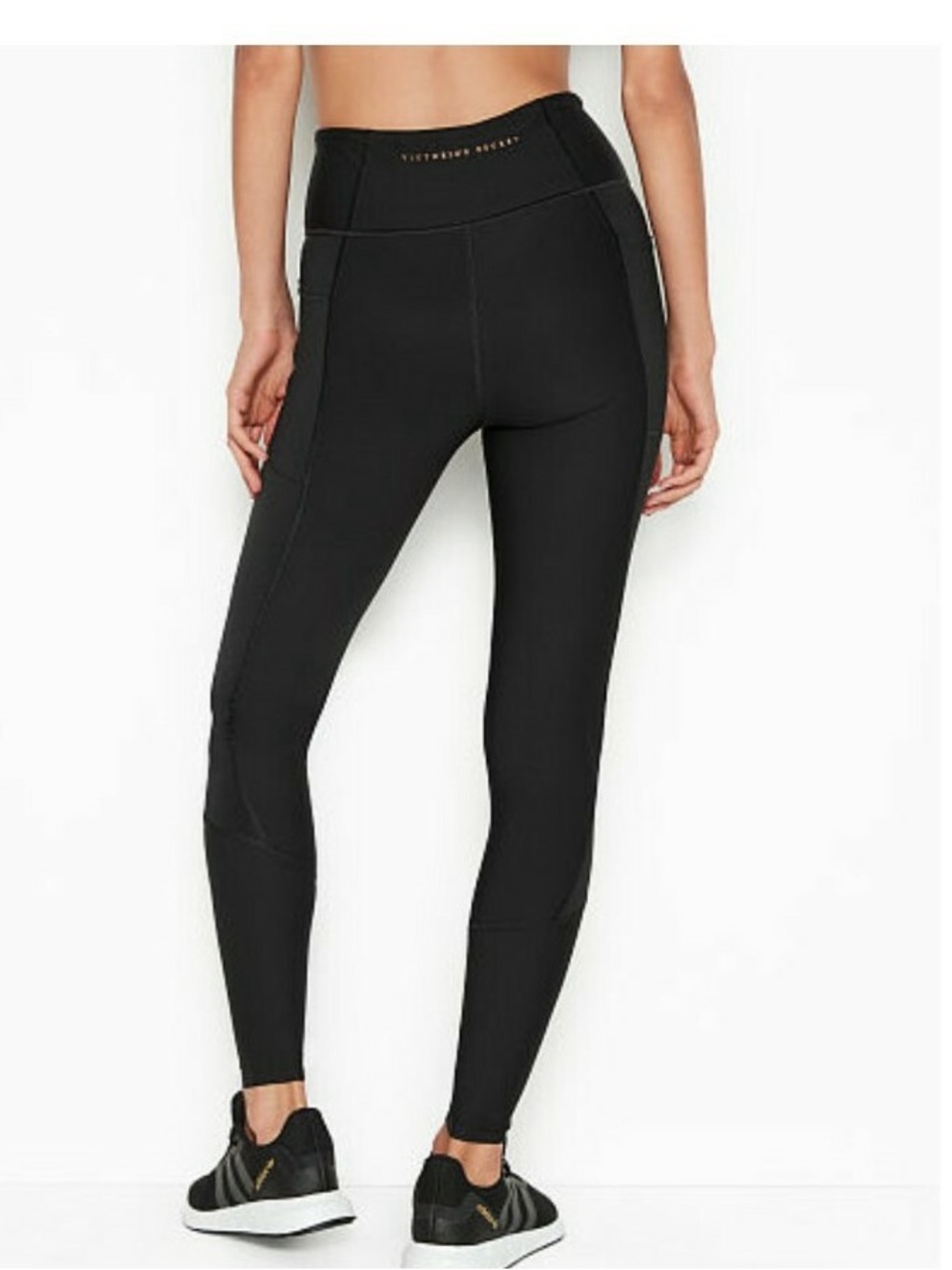 Victoria's Secret Black High-Waist Sculpting Leggings gold logo on back size 6